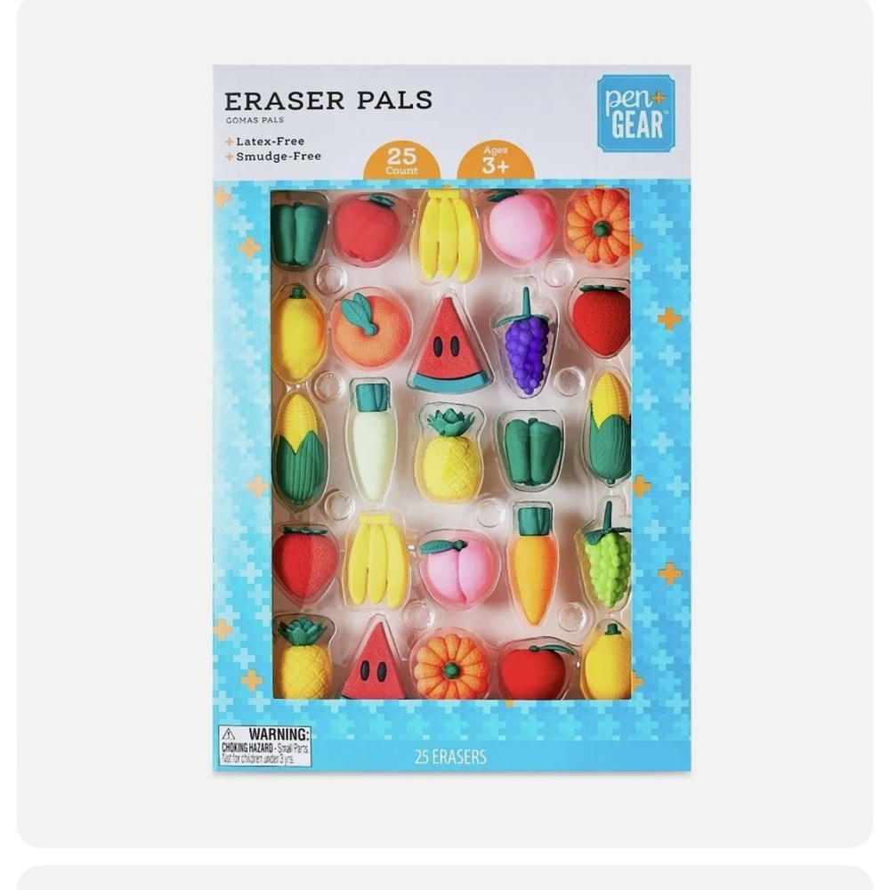 Eraser pals, 25 piece fruit erasers brand new